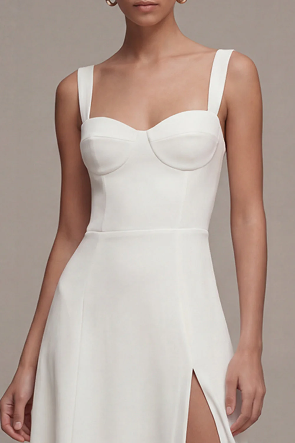 Ivory A Line Midi Engagement Dress with Slit - Image 3