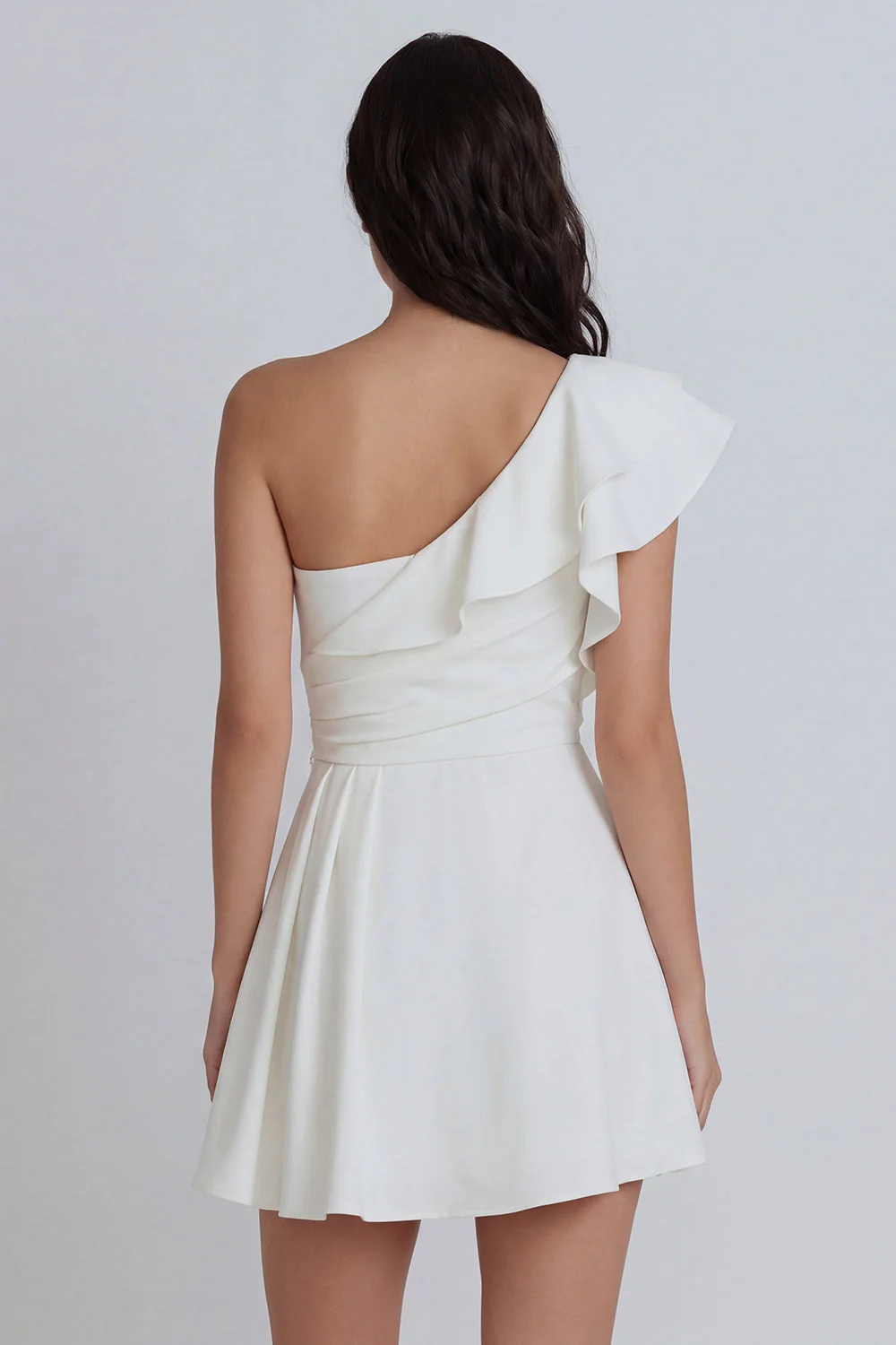 Ivory A-Line One Shoulder Ruched Bridal Shower Dress with Ruffles - Image 2