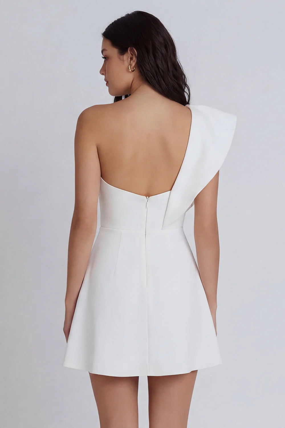 Ivory A-Line One Shoulder Ruffled Graduation Dress with Slit - Image 2