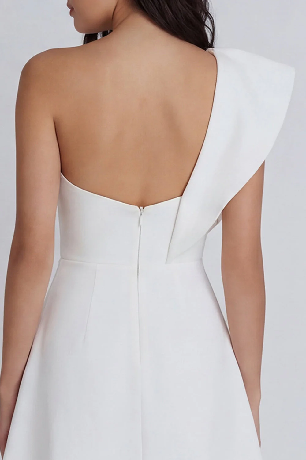 Ivory A-Line One Shoulder Ruffled Graduation Dress with Slit - Image 4
