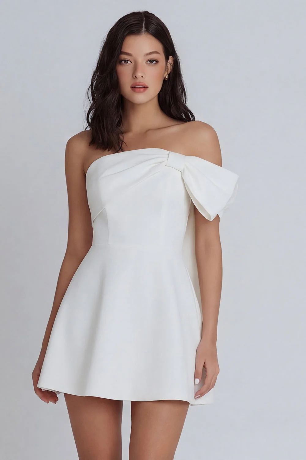 Ivory A-Line Strapless Bridal Shower Dress with Bow