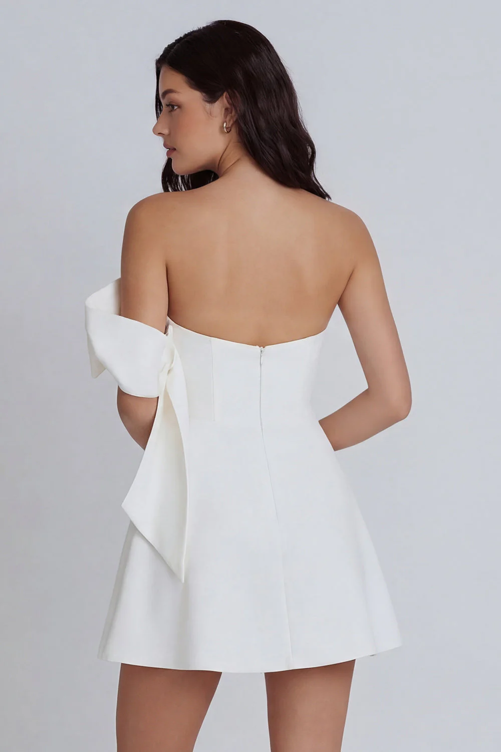 Ivory A-Line Strapless Bridal Shower Dress with Bow - Image 2