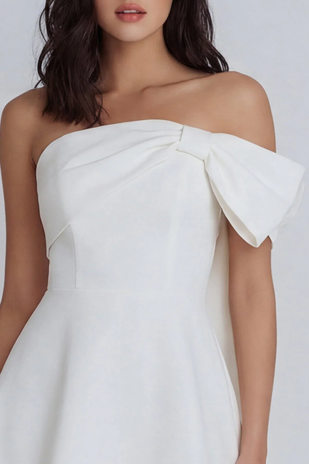 Ivory A-Line Strapless Bridal Shower Dress with Bow - Image 3