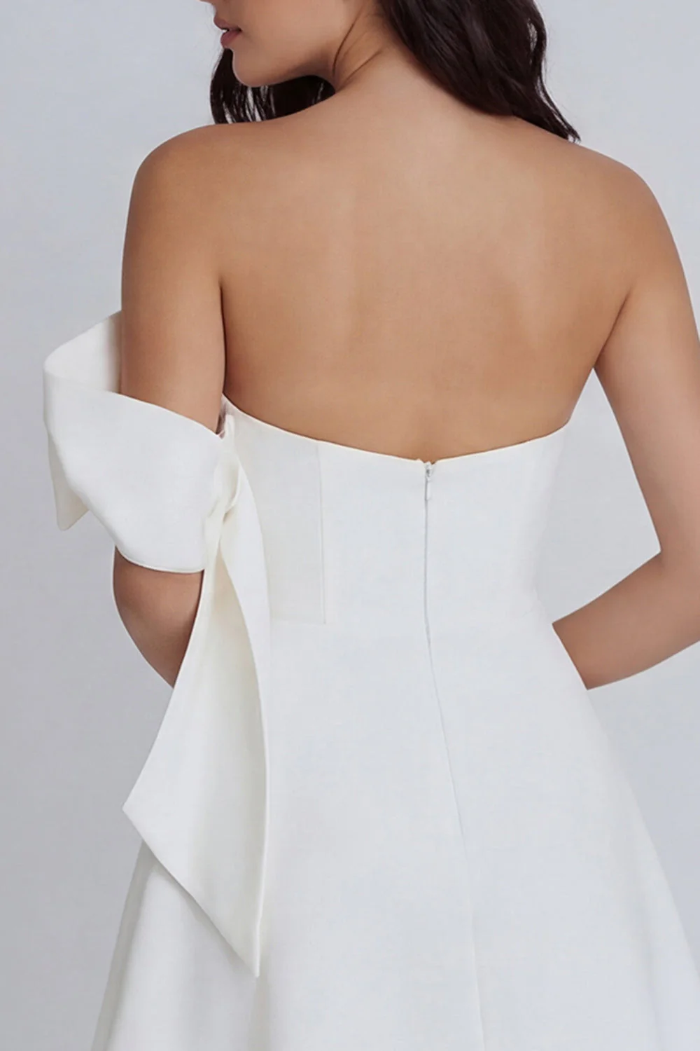 Ivory A-Line Strapless Bridal Shower Dress with Bow - Image 4