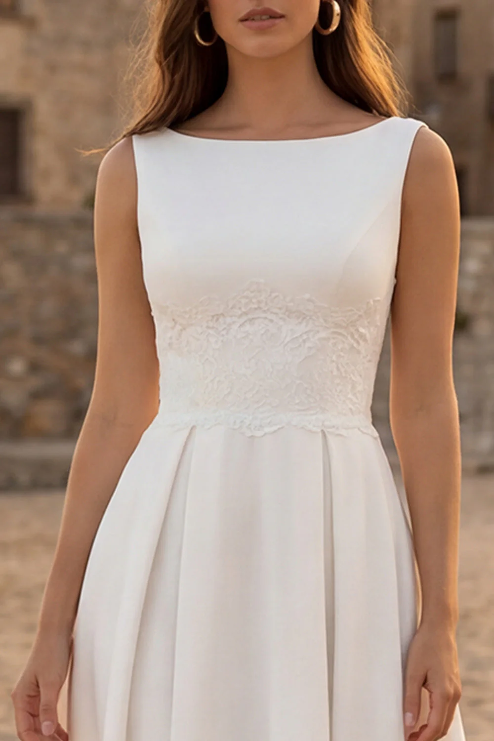 Ivory Bateau Neck A-Line Midi Engagement Dress with Appliques - Image 3