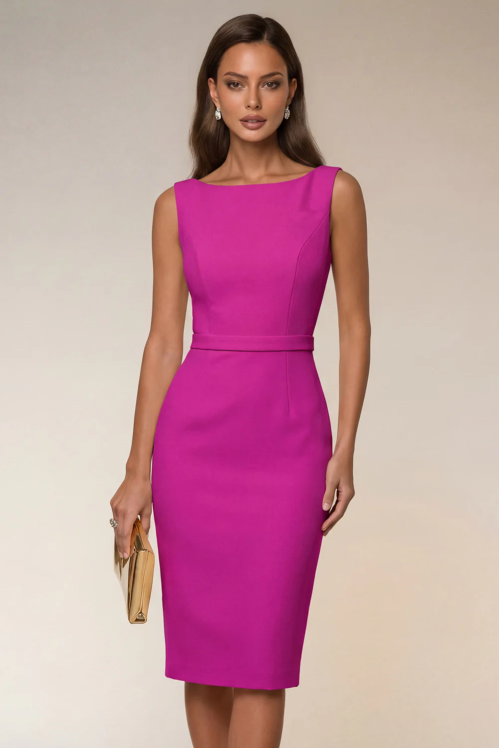 Ivory Bodycon Bateau Neck Midi Work Dress - Image 12