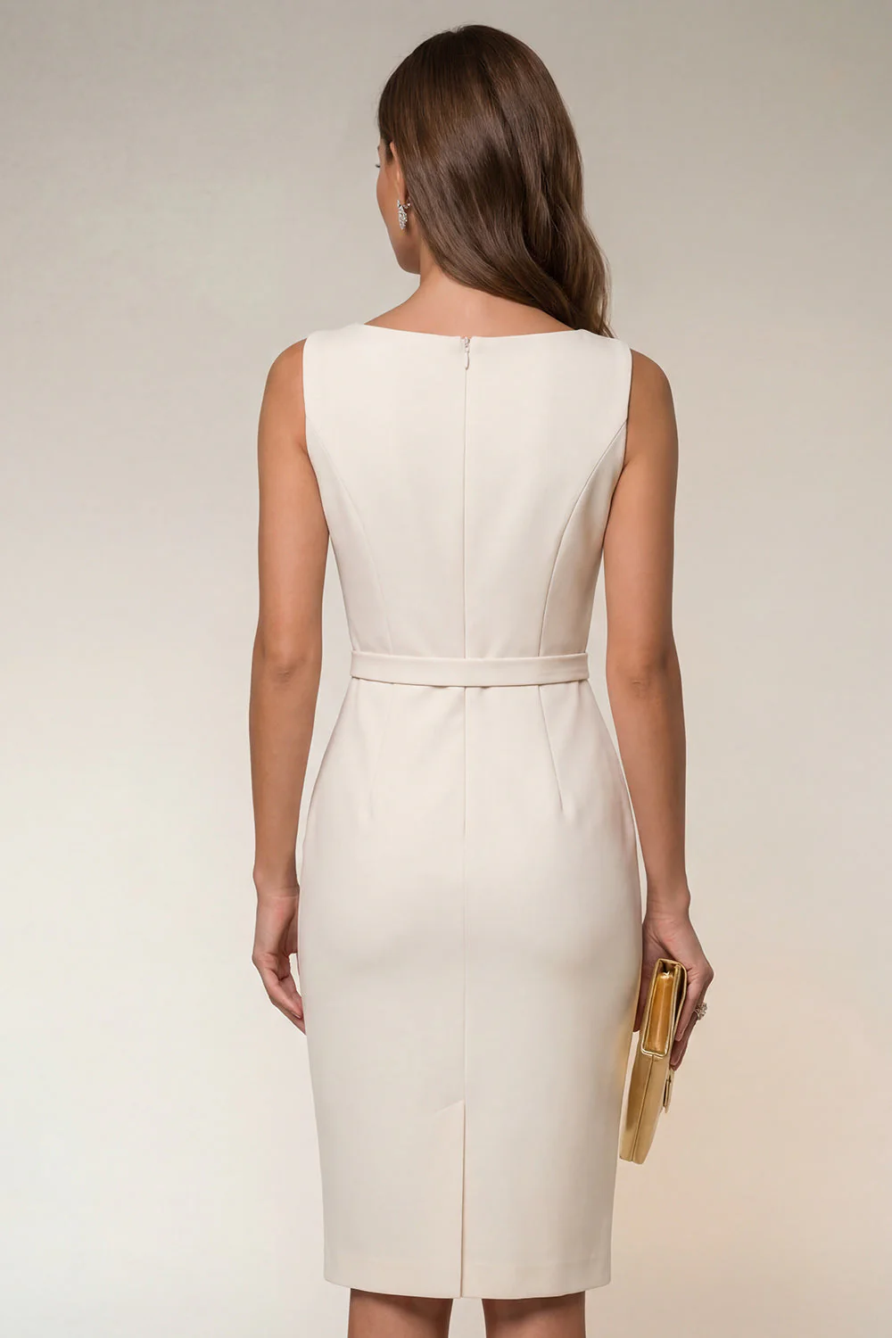Ivory Bodycon Bateau Neck Midi Work Dress - Image 2
