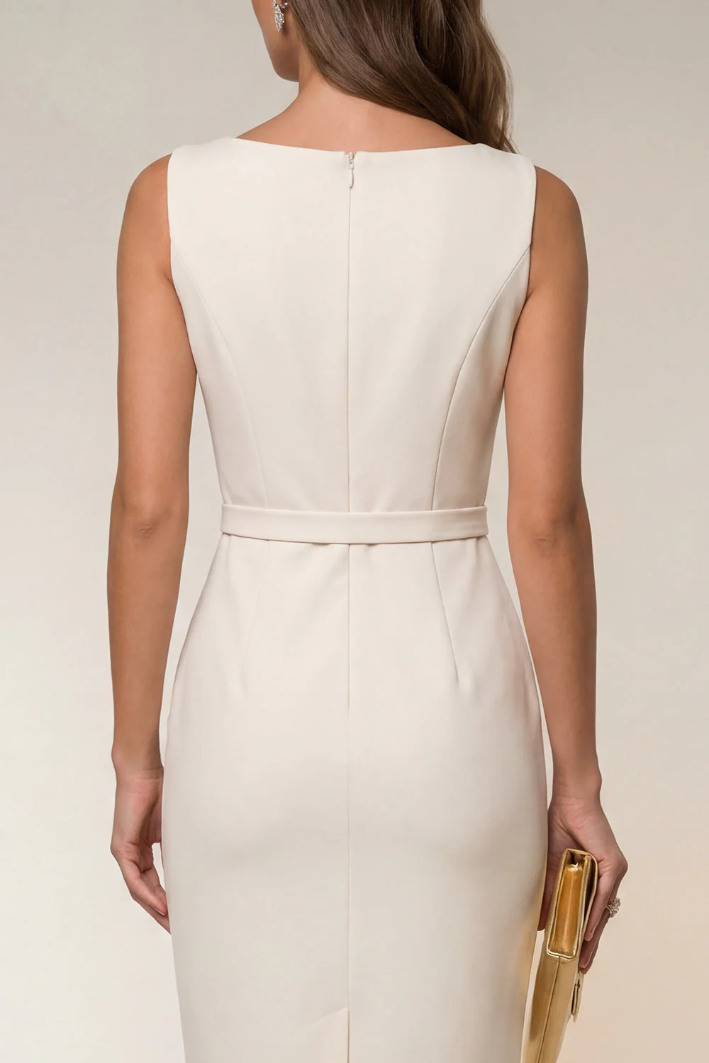 Ivory Bodycon Bateau Neck Midi Work Dress - Image 4