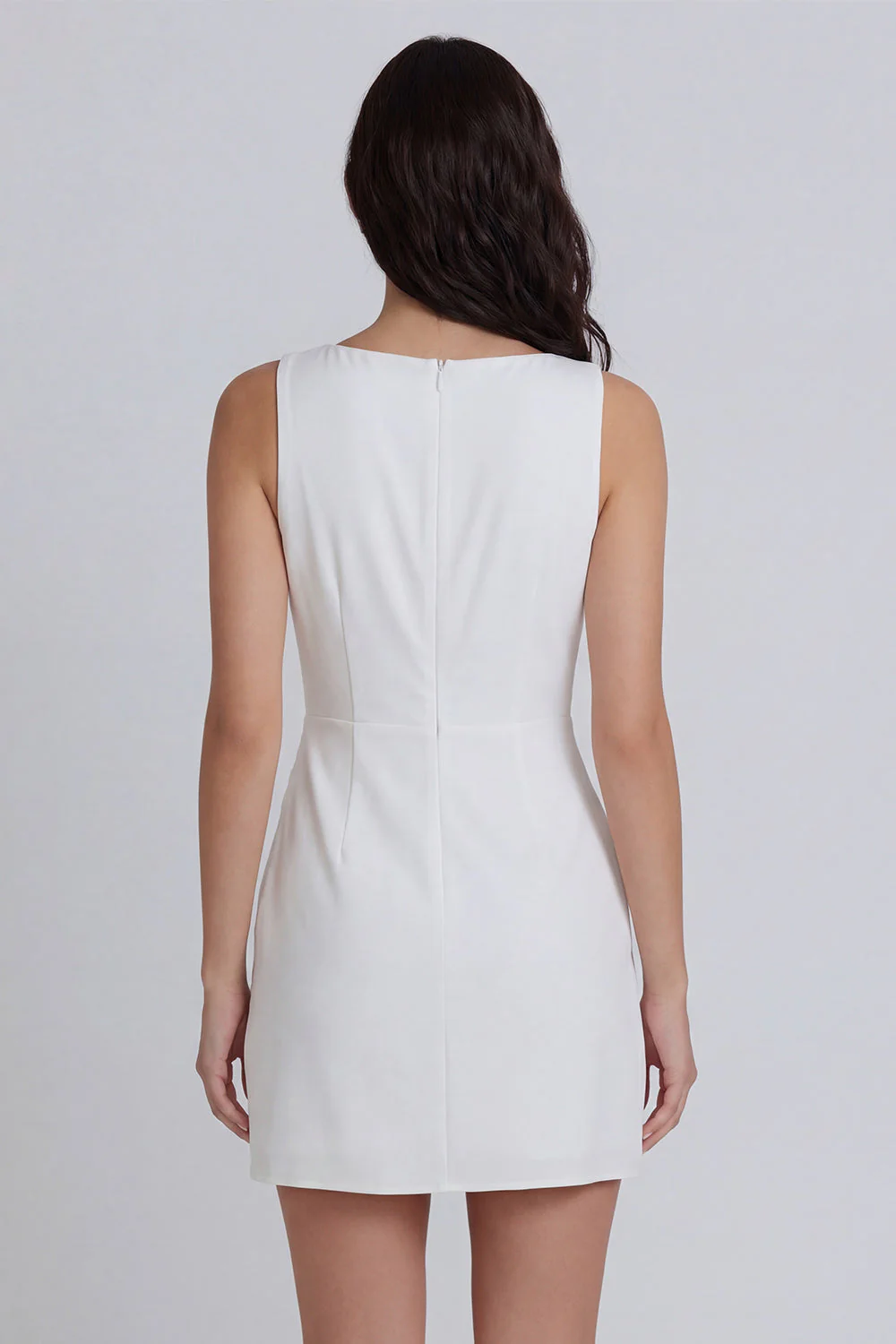 Ivory Bodycon Round Neck Ruched Graduation Dress - Image 2