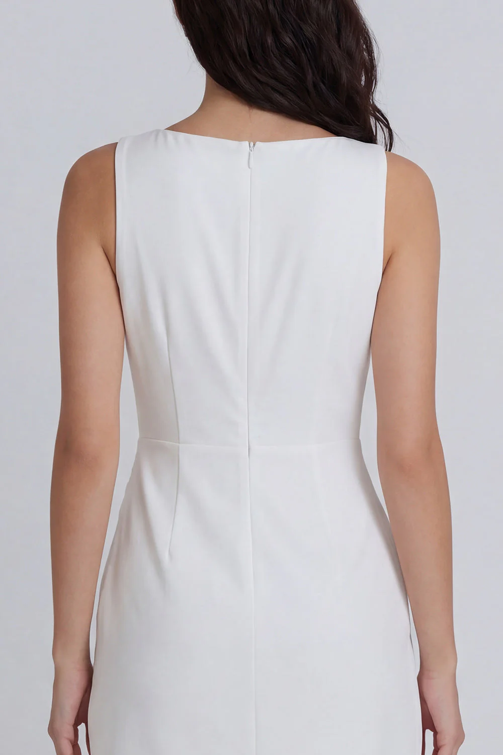 Ivory Bodycon Round Neck Ruched Graduation Dress - Image 4