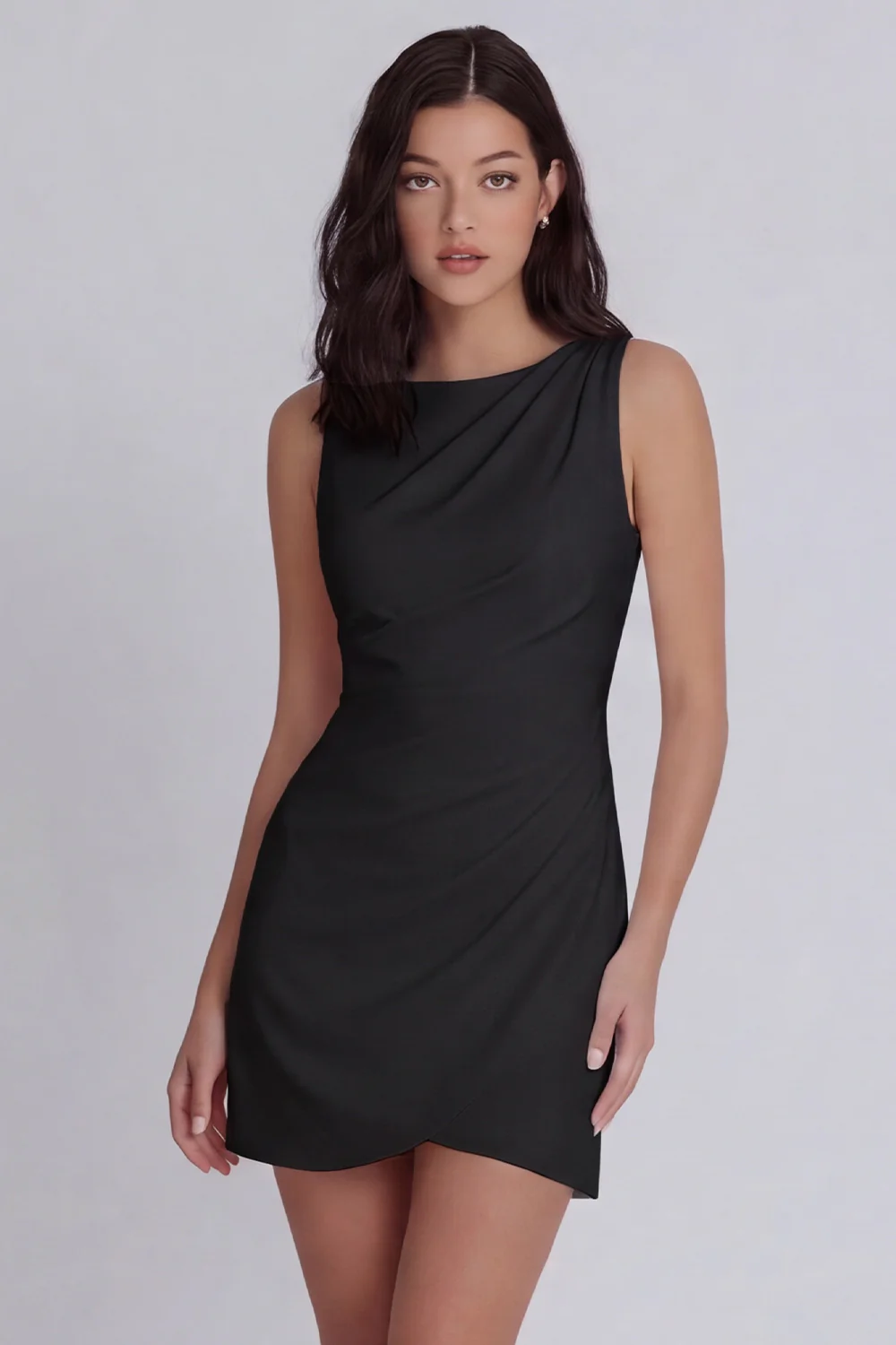 Ivory Bodycon Round Neck Ruched Graduation Dress - Image 5