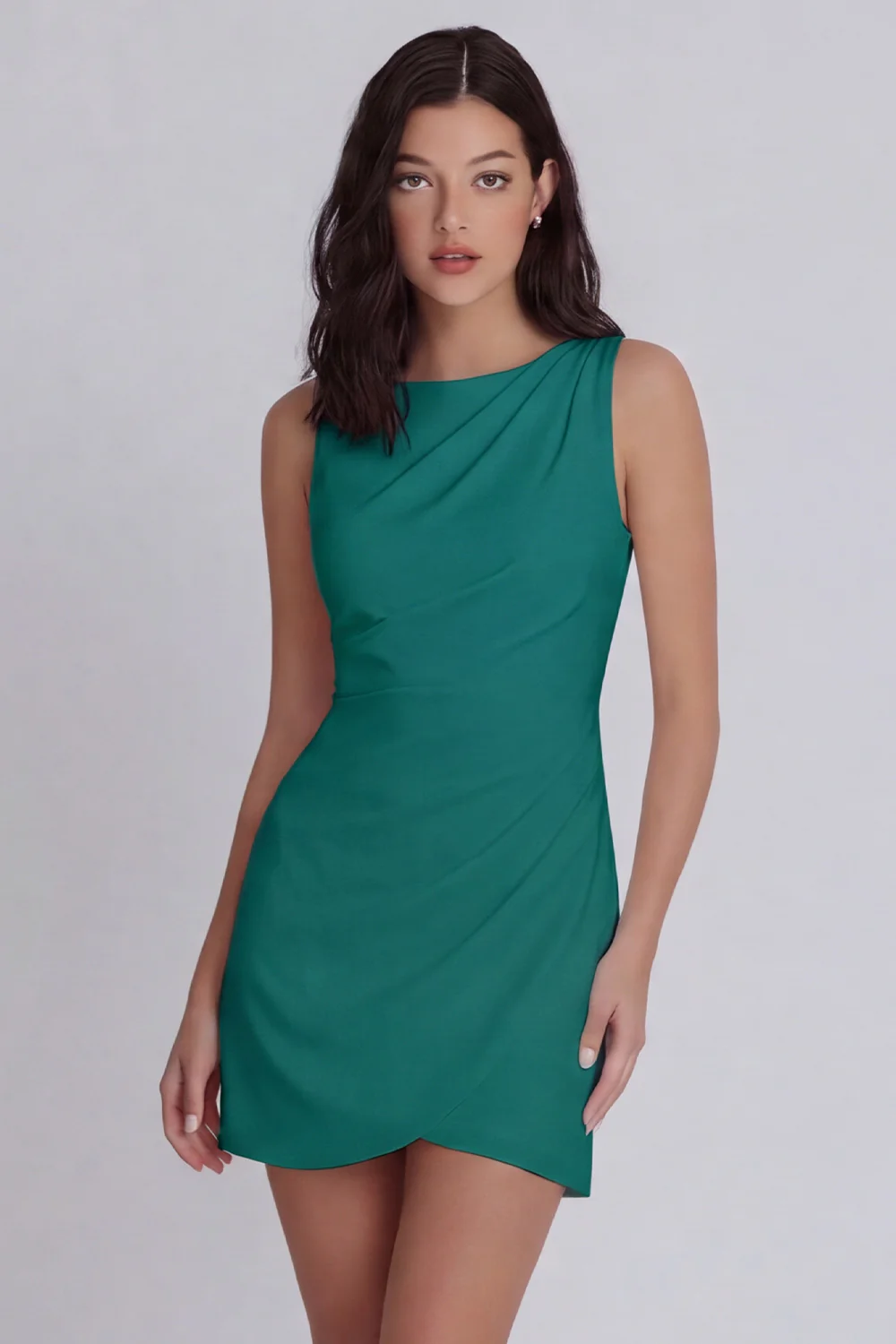Ivory Bodycon Round Neck Ruched Graduation Dress - Image 7