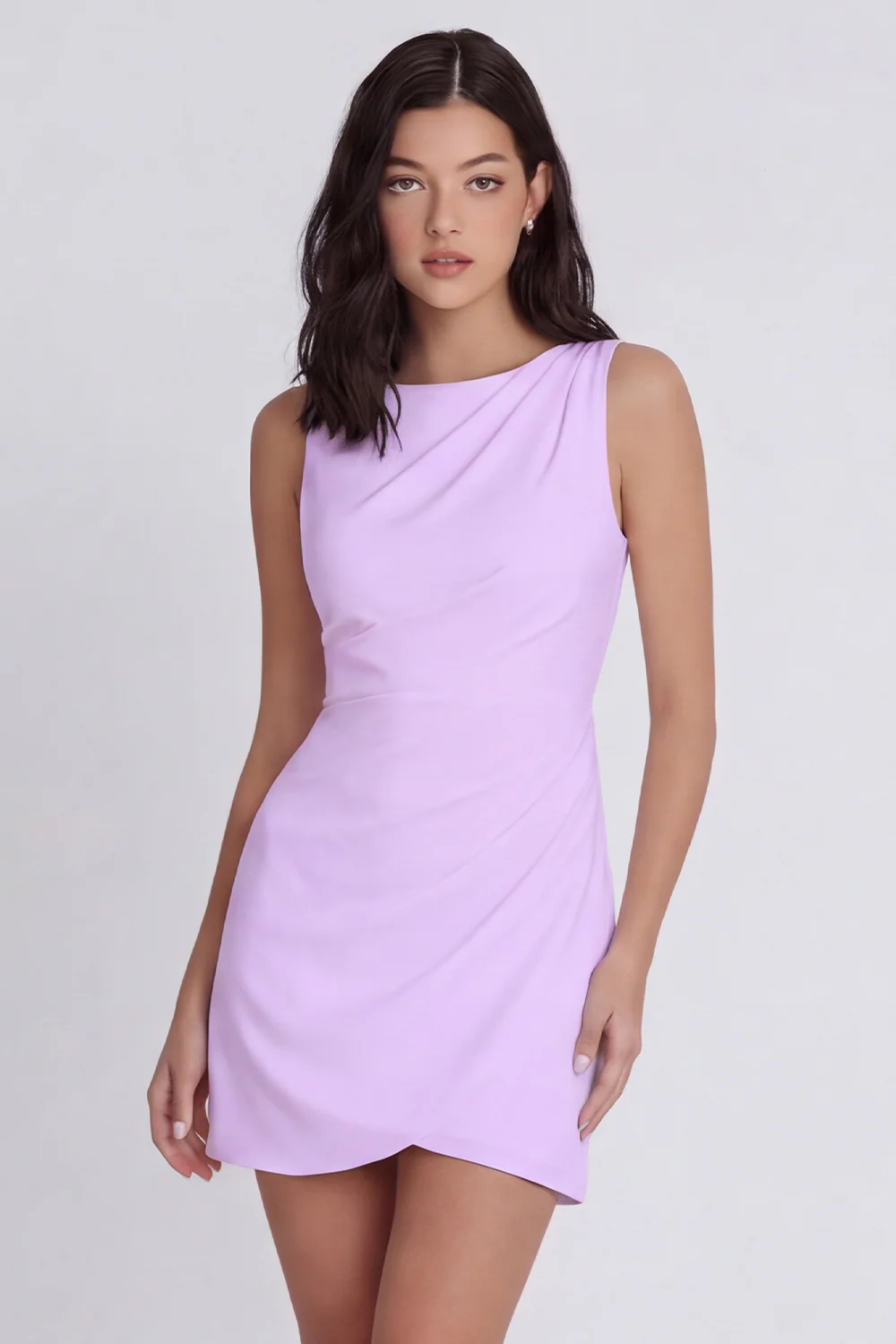 Ivory Bodycon Round Neck Ruched Graduation Dress - Image 9