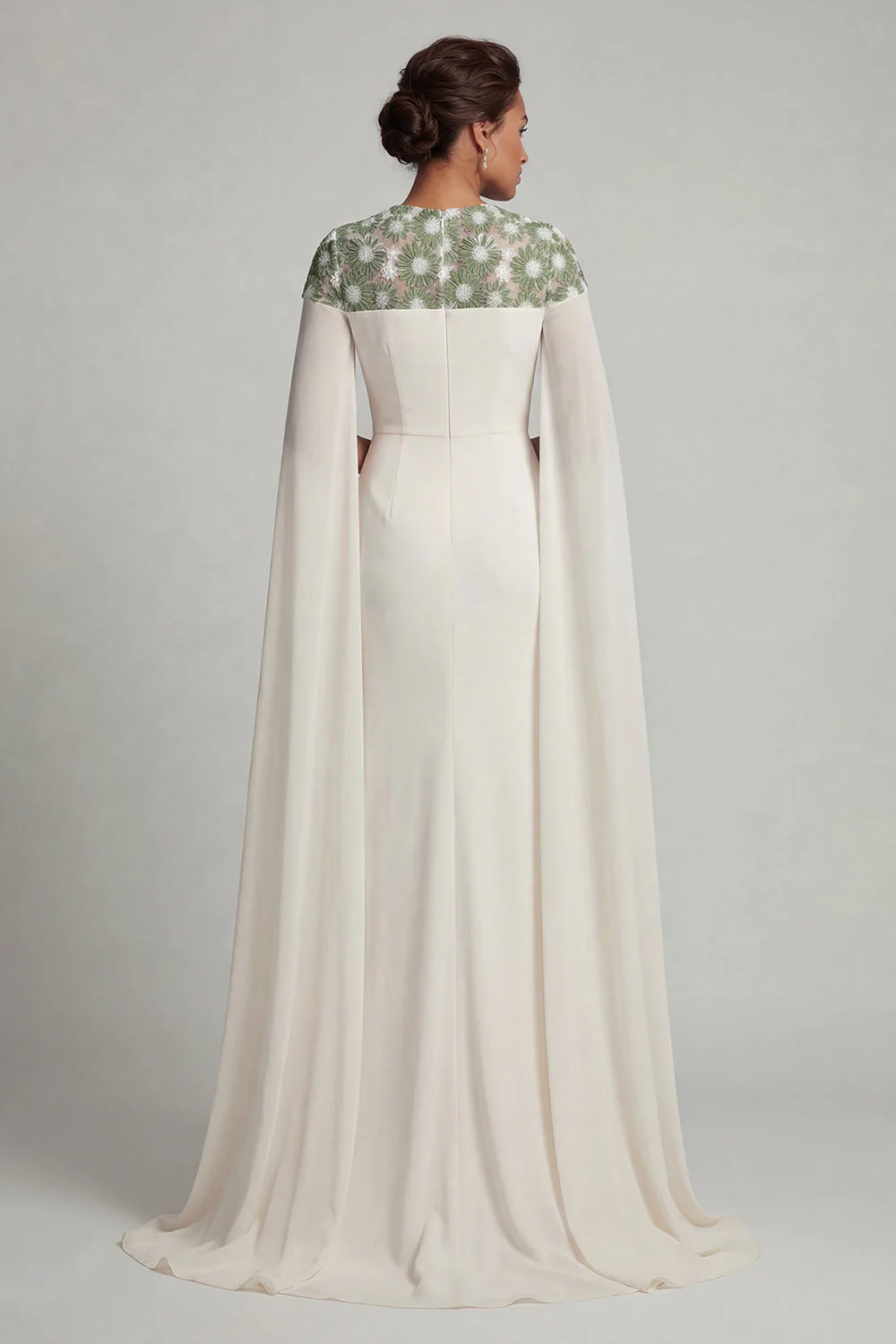 Ivory Sheath Chiffon Cape Sleeves Mother Of the Bride Dress - Image 2