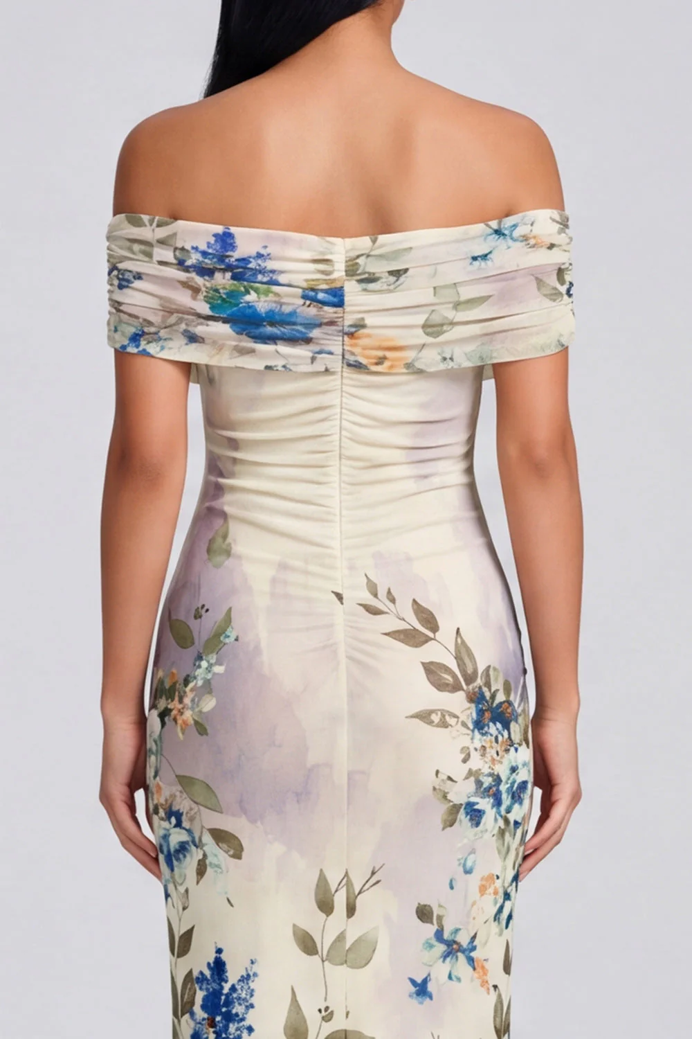 Ivory Sheath Off the Shoulder Maxi Printed Floral Dress - Image 5