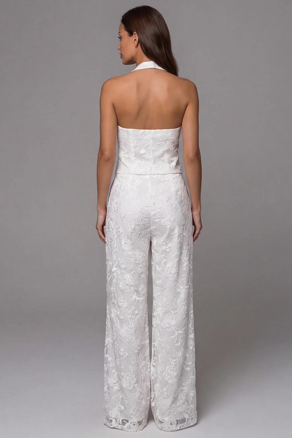 Ivory Halter Embroidered 2 Piece Business Suits - Image 2
