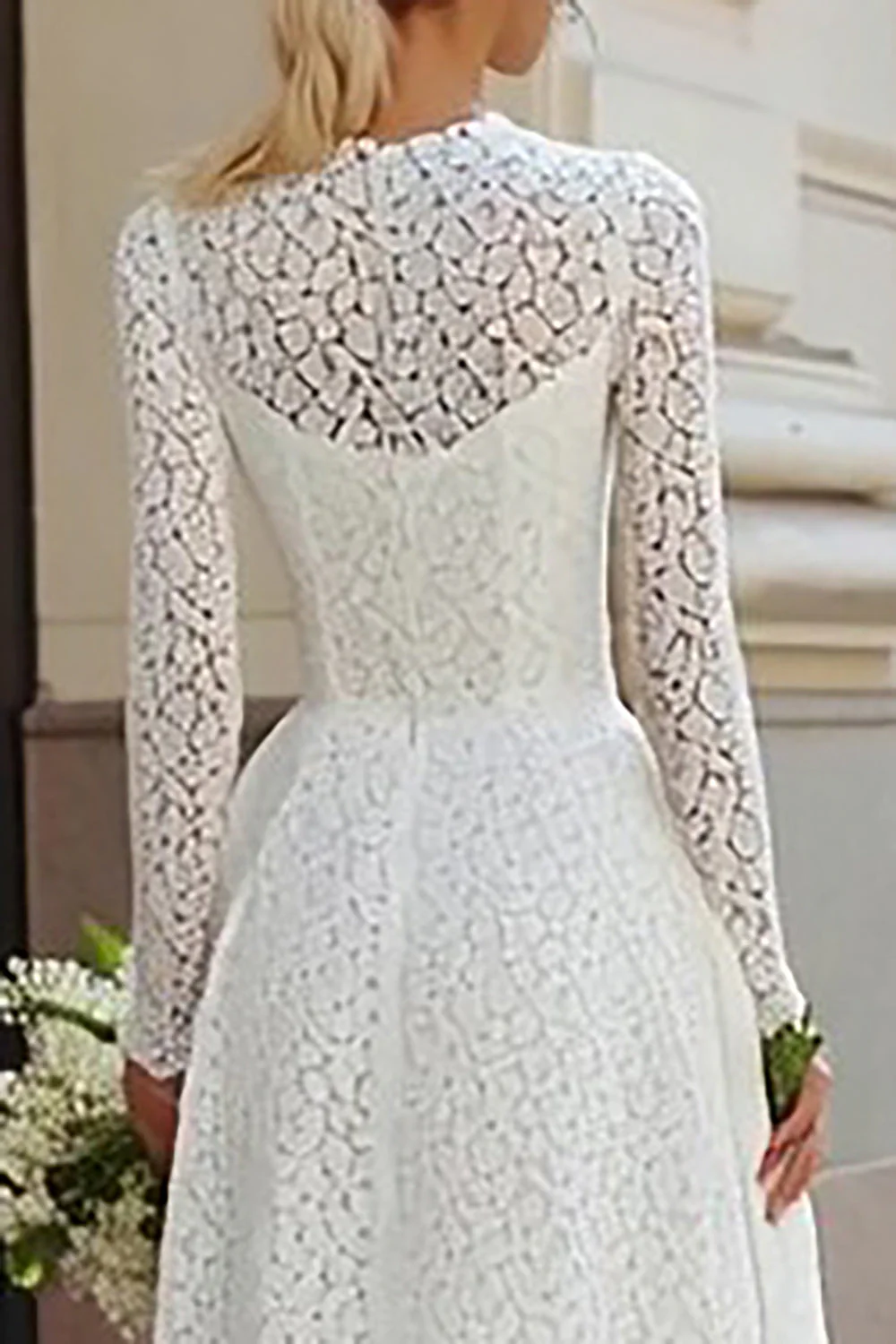 Ivory Lace A Line Tea Length Engagement Dress - Image 4