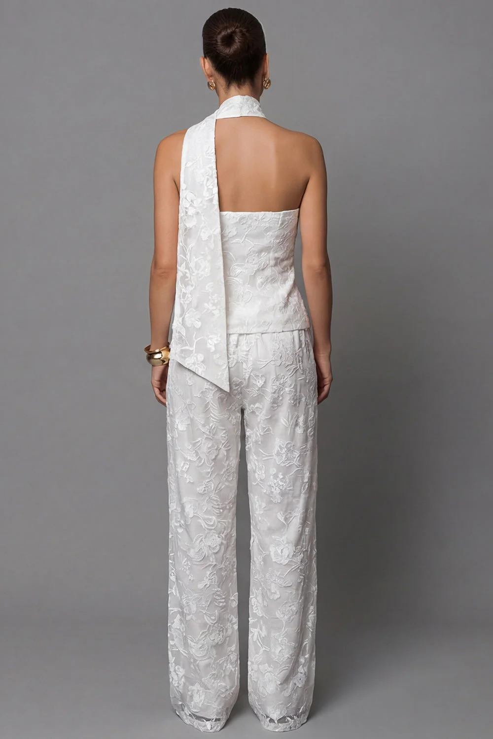 Ivory Lace Embroidered 2 Piece Work Suits with Sash - Image 2