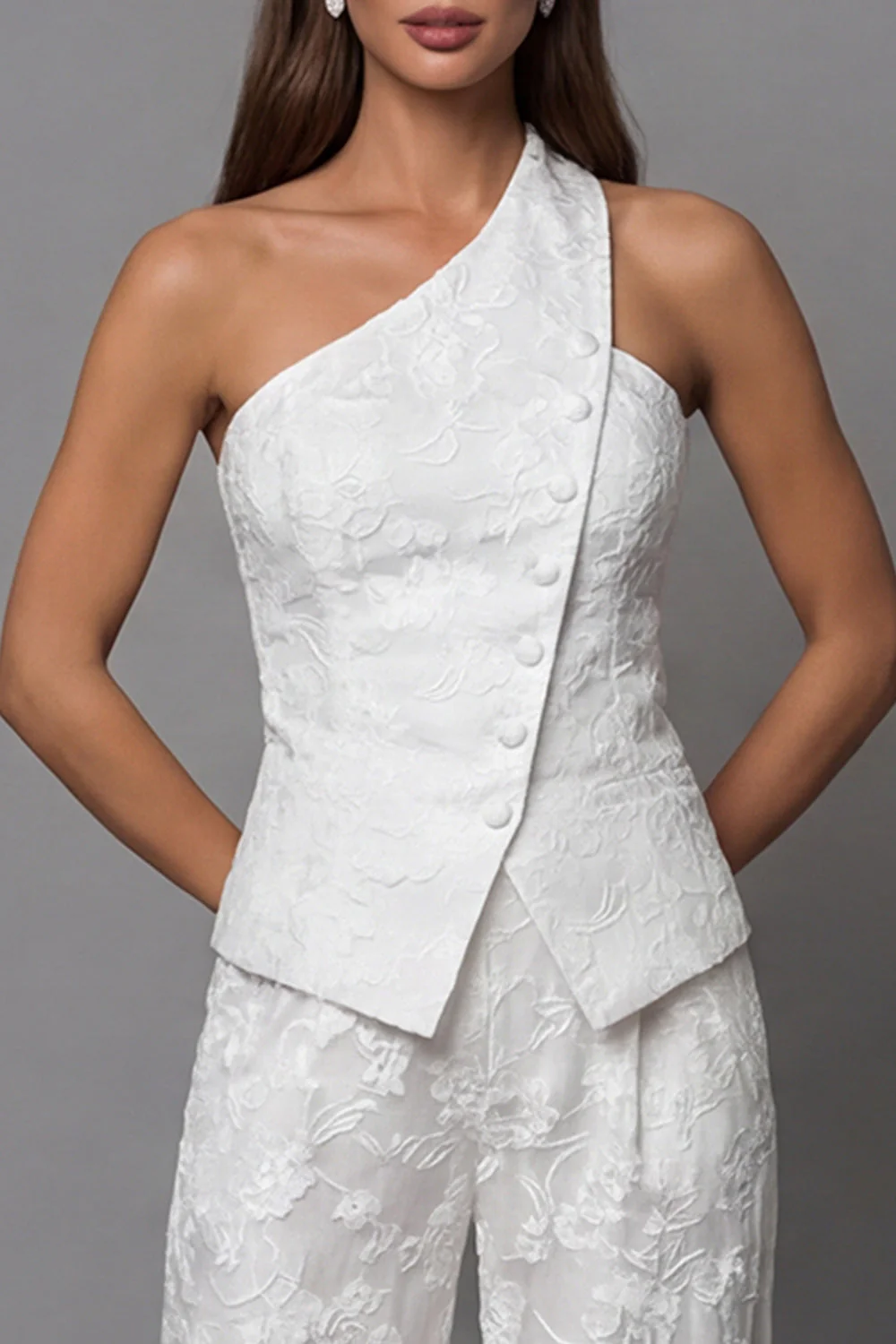 Ivory Lace Embroidered 2 Piece Work Suits with Sash - Image 4