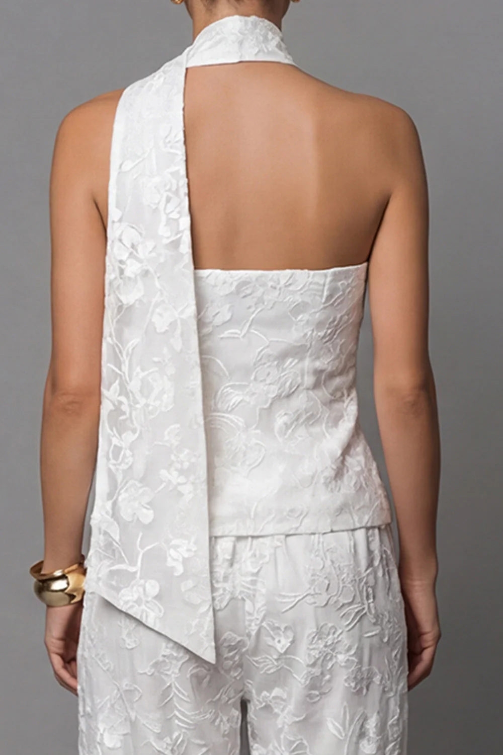 Ivory Lace Embroidered 2 Piece Work Suits with Sash - Image 5