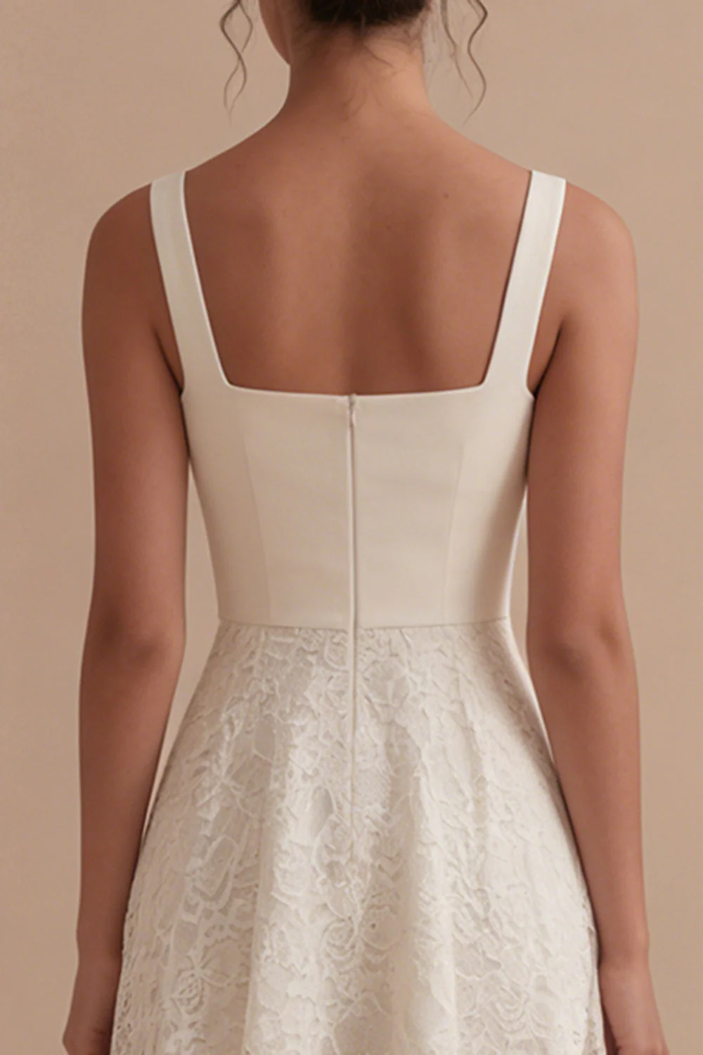 Ivory Lace Square Neck A Line Midi Engagement Dress - Image 4