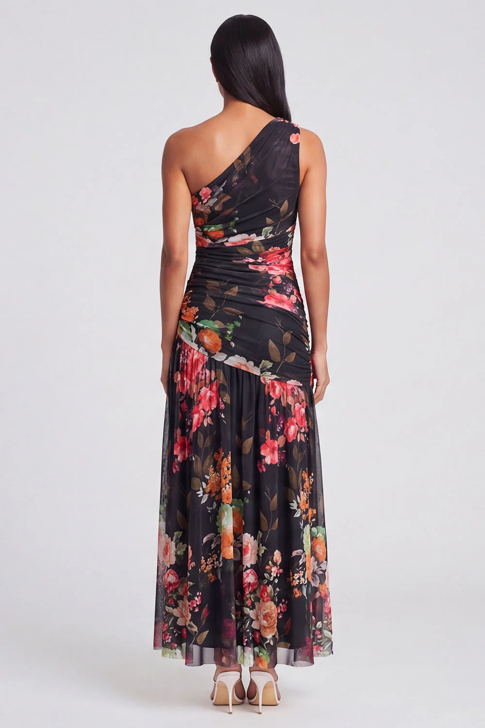 One Shoulder Ivory A Line Printed Maxi Floral Dress - Image 10