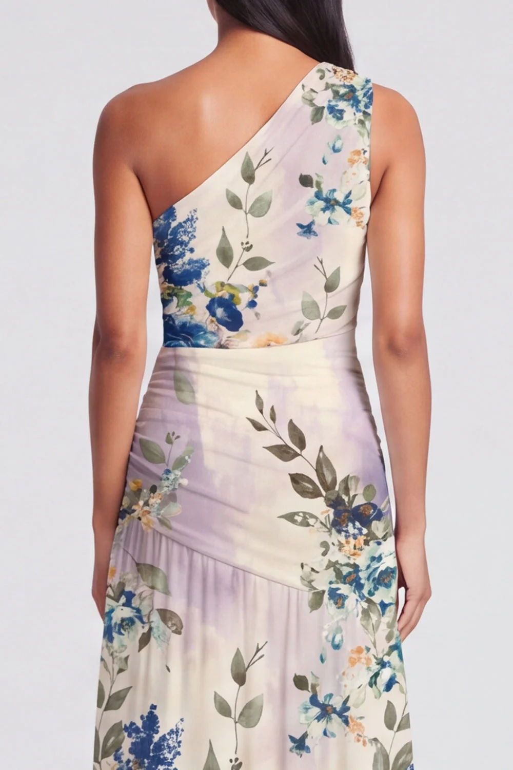 One Shoulder Ivory A Line Printed Maxi Floral Dress - Image 5