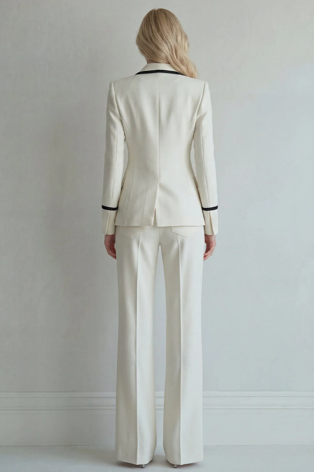 Ivory Peak Lapel Single Breasted 2 Piece Wide Leg Prom Suits - Image 2