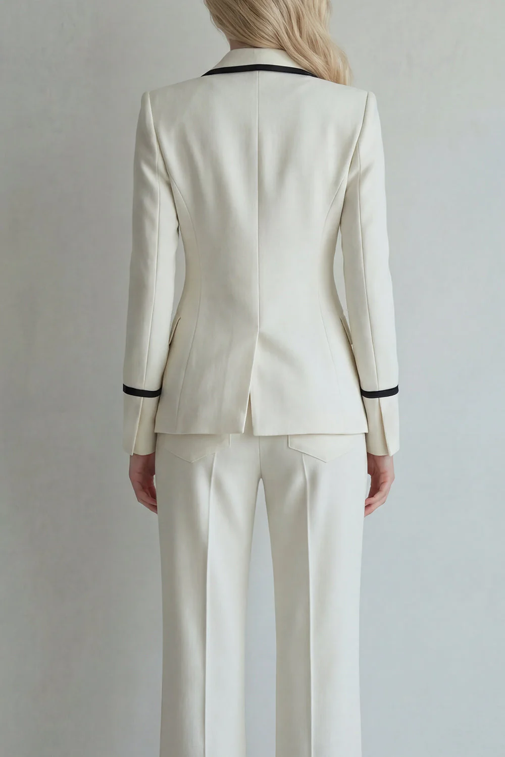 Ivory Peak Lapel Single Breasted 2 Piece Wide Leg Prom Suits - Image 4