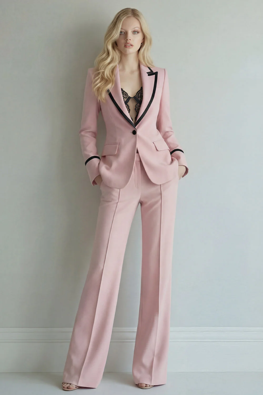 Ivory Peak Lapel Single Breasted 2 Piece Wide Leg Prom Suits - Image 5