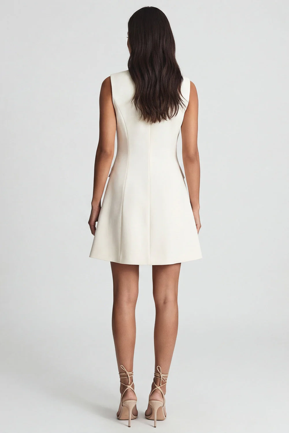 Ivory Peaked Lapel Double-breasted A Line Short Work Dress - Image 2