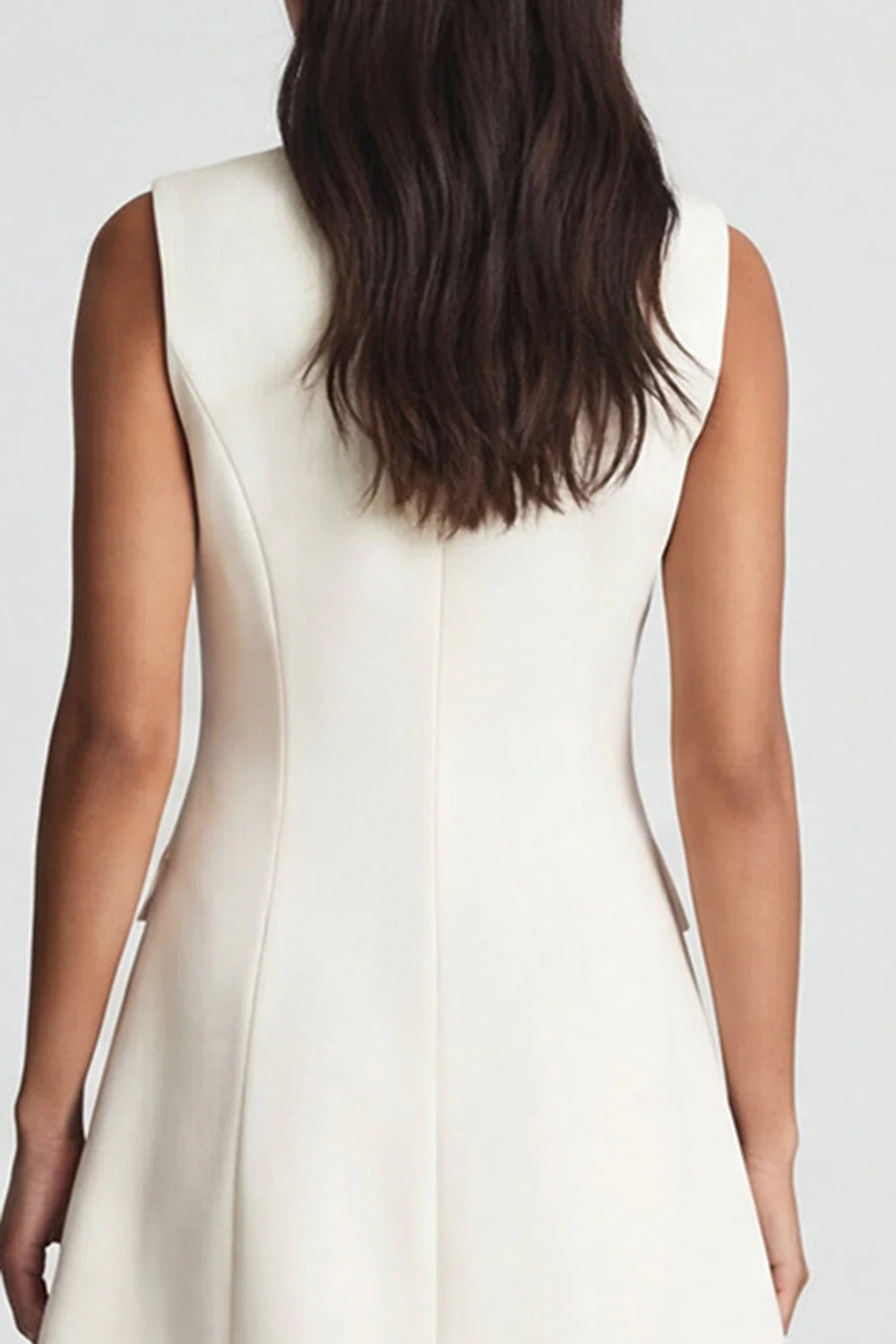 Ivory Peaked Lapel Double-breasted A Line Short Work Dress - Image 4