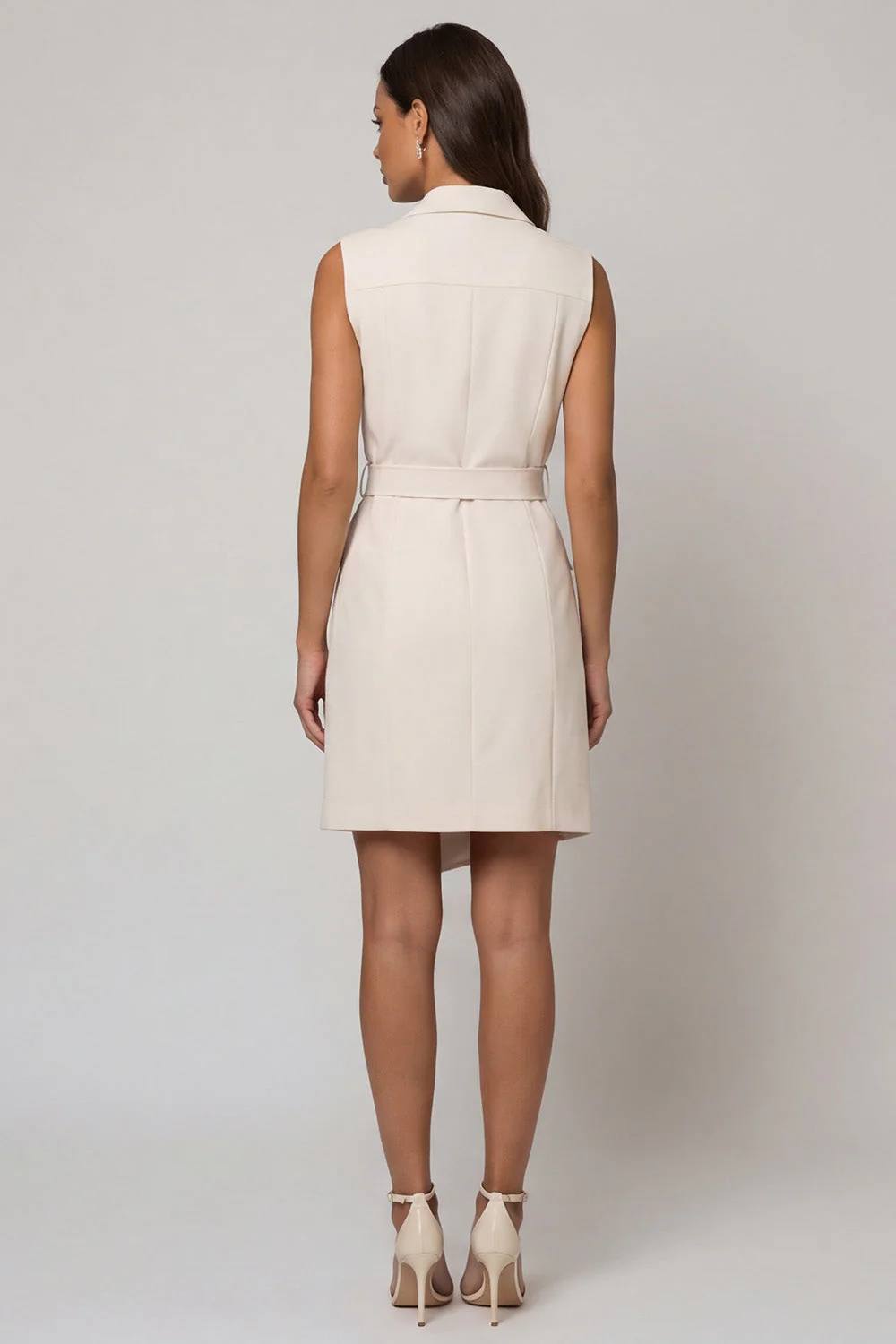 Ivory Peaked Lapel Double-breasted Short Work Dress with Belt - Image 2