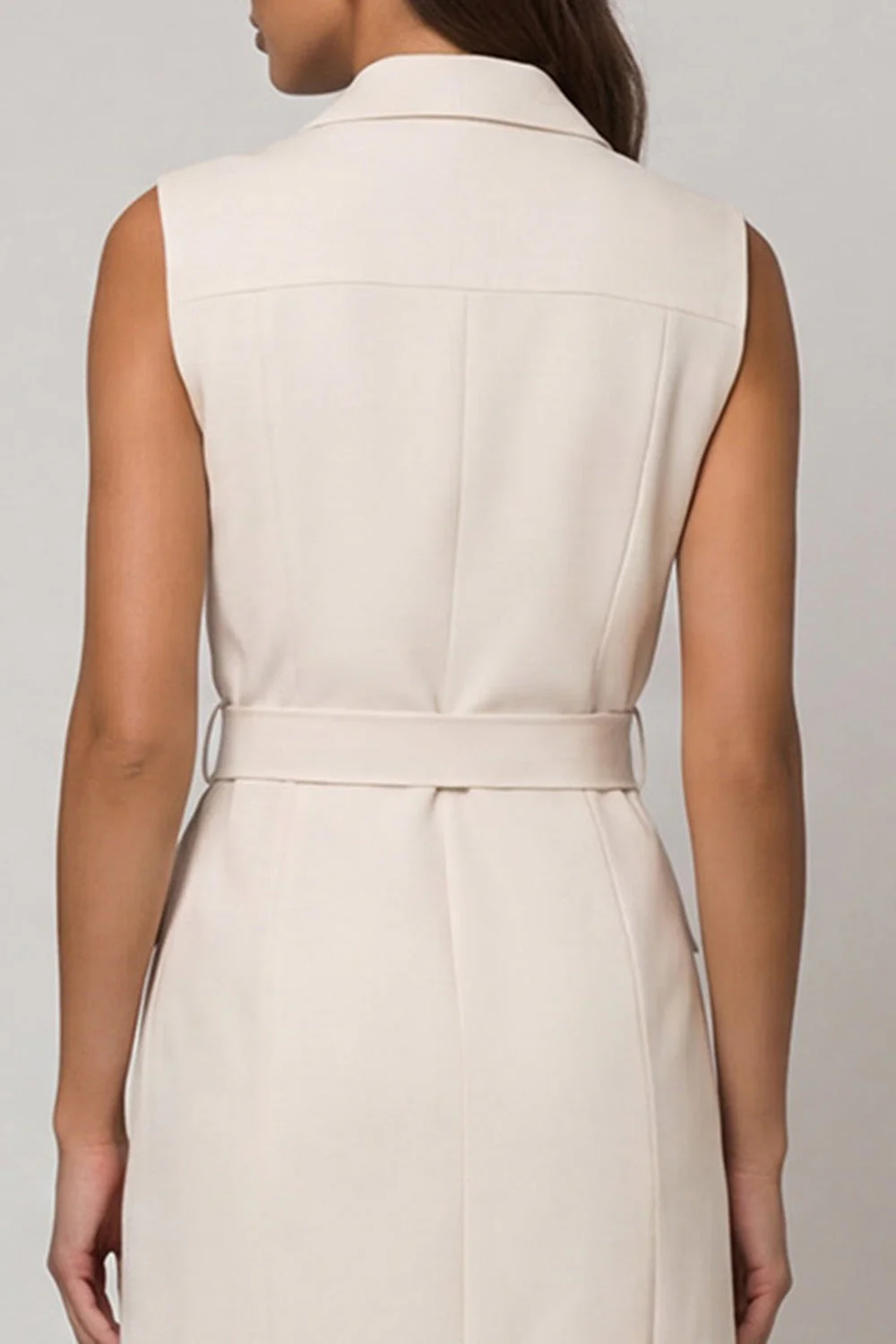 Ivory Peaked Lapel Double-breasted Short Work Dress with Belt - Image 4