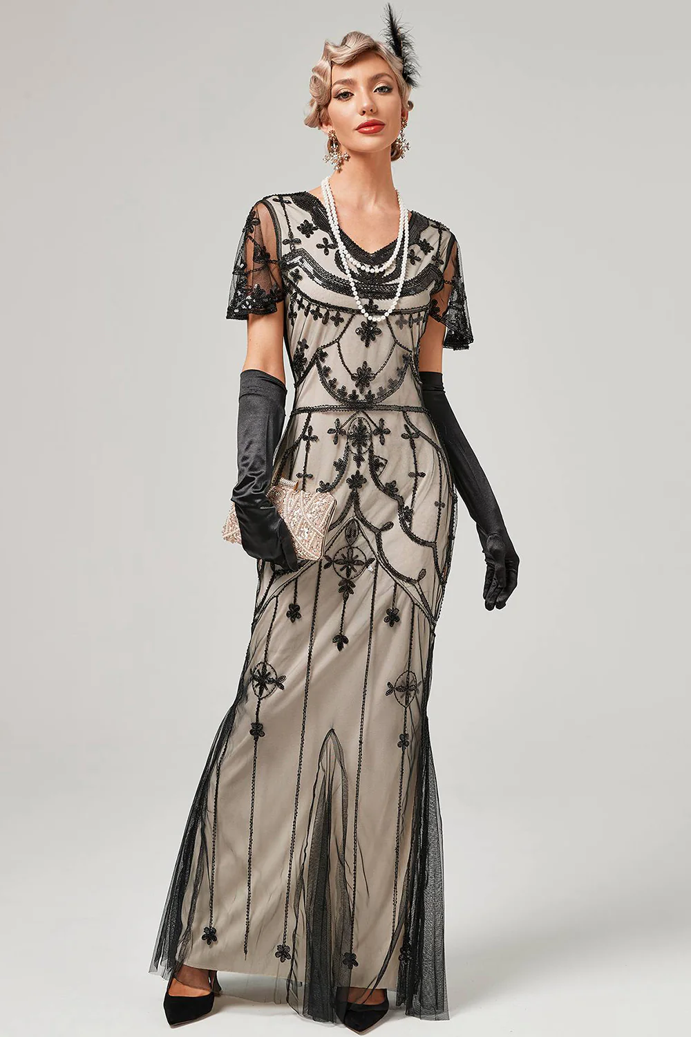 Ivory Sequins Long 1920s Dress - Image 3