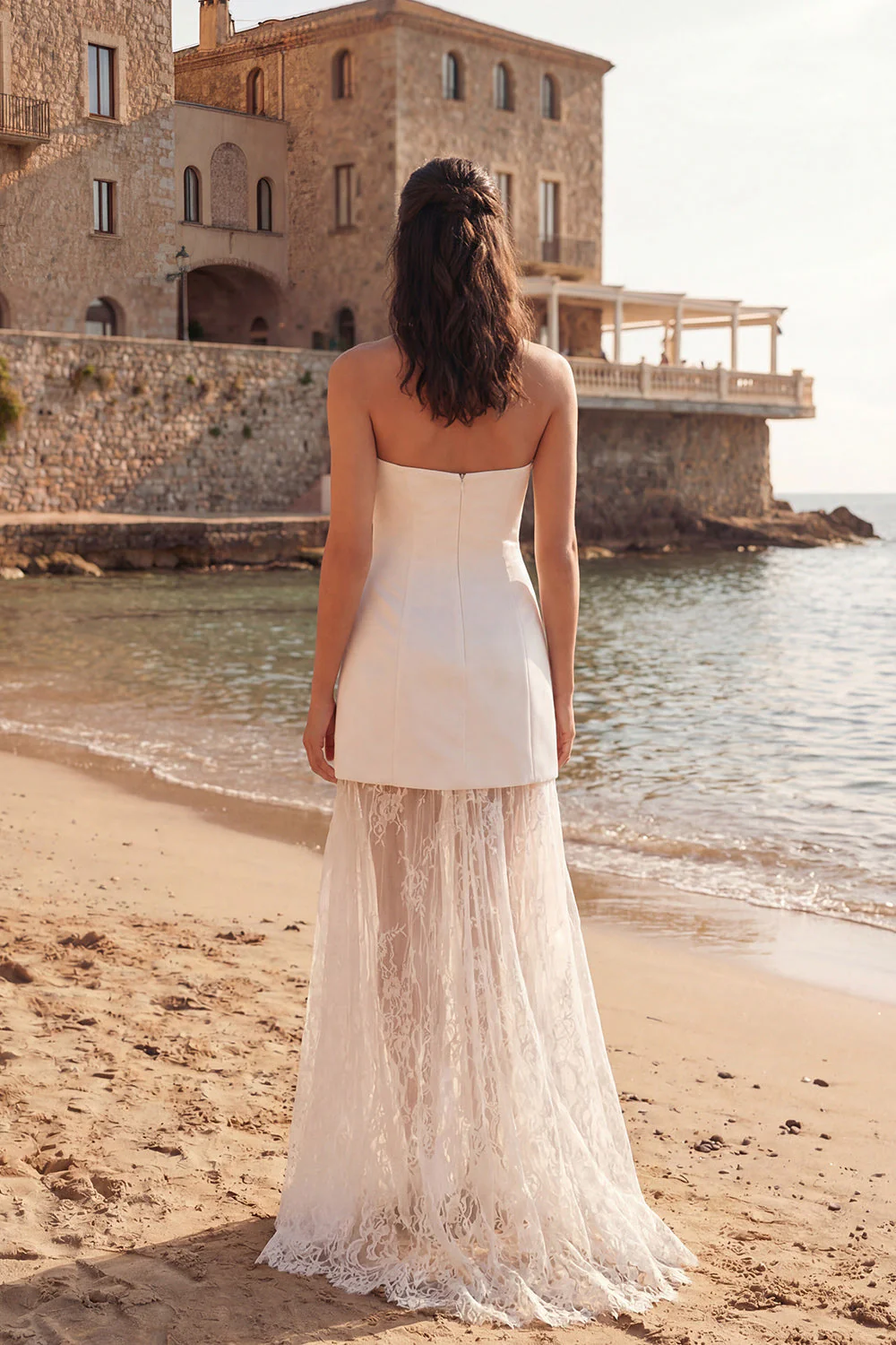 Ivory Sheath Sweetheart Long Bridal Shower Dress with Lace - Image 2