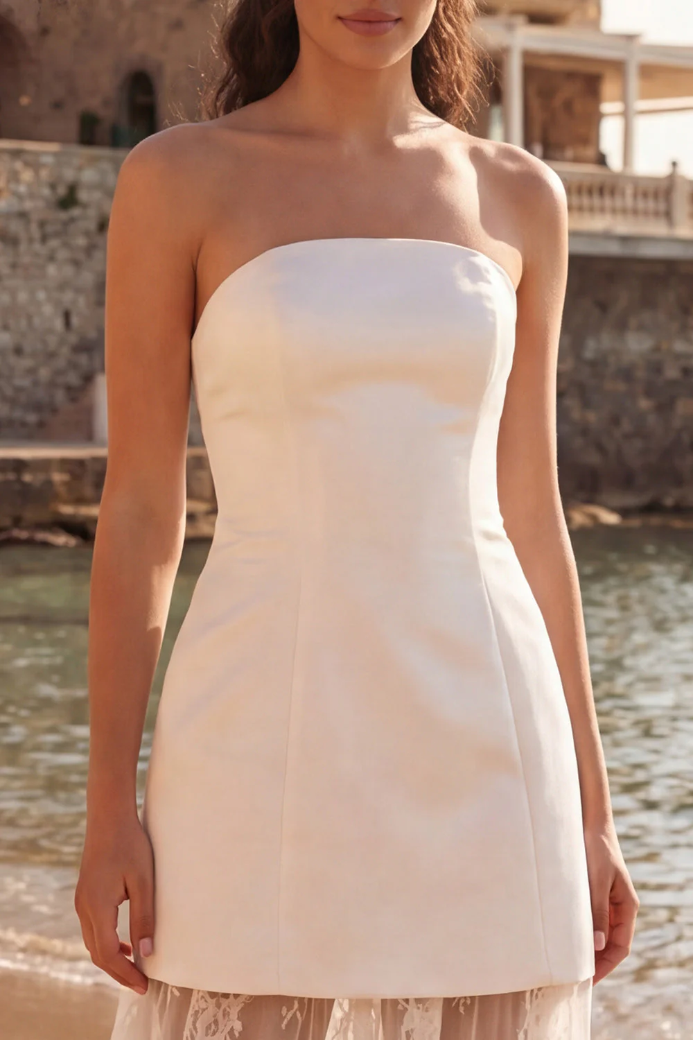 Ivory Sheath Sweetheart Long Bridal Shower Dress with Lace - Image 3