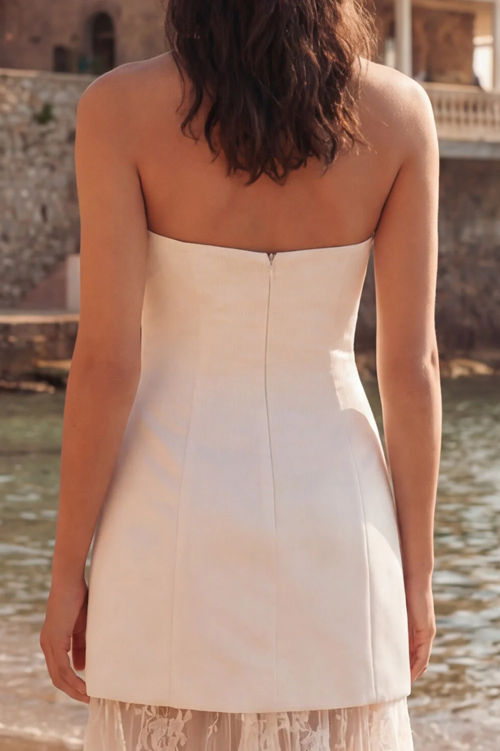 Ivory Sheath Sweetheart Long Bridal Shower Dress with Lace - Image 4