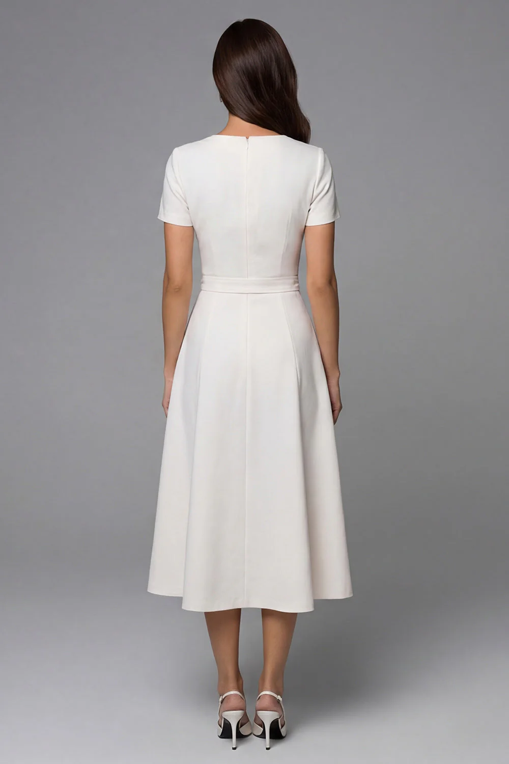 Ivory Short Sleeve A Line Midi Work Dress - Image 2