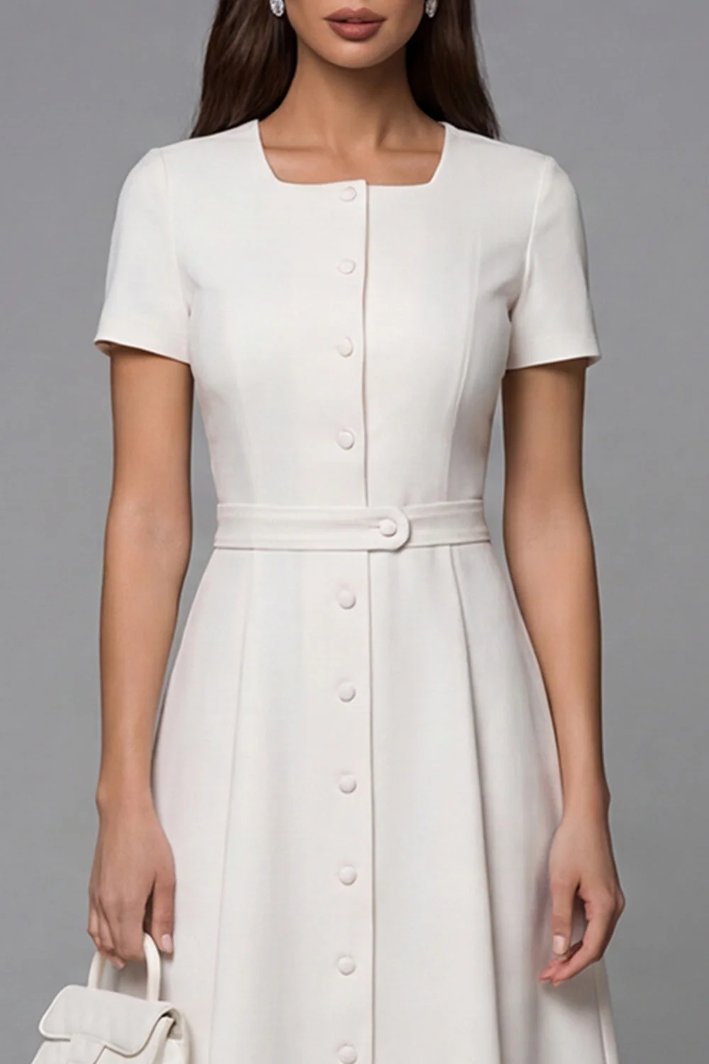 Ivory Short Sleeve A Line Midi Work Dress - Image 3