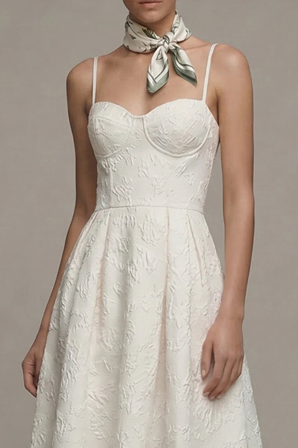 Ivory Spaghetti Straps A Line Jacquard Midi Engagement Dress - Image 4