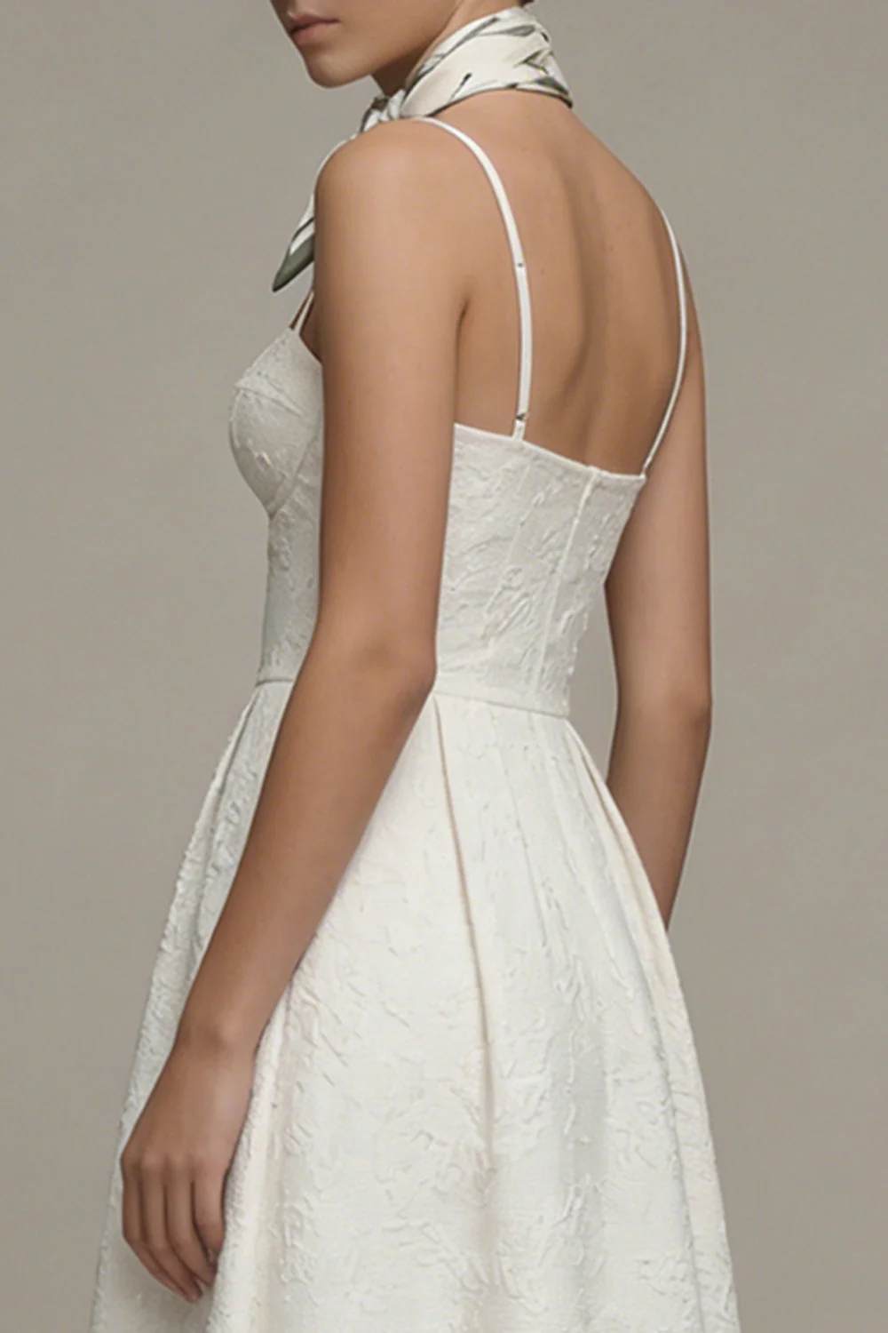 Ivory Spaghetti Straps A Line Jacquard Midi Engagement Dress - Image 6