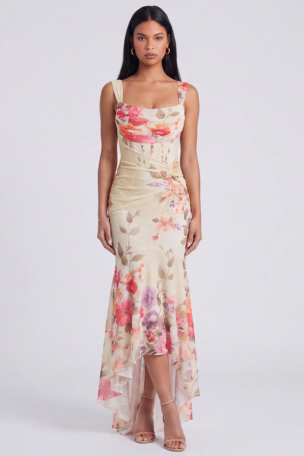 Ivory Mermaid Square Neck Maxi Floral Dress - Image 9