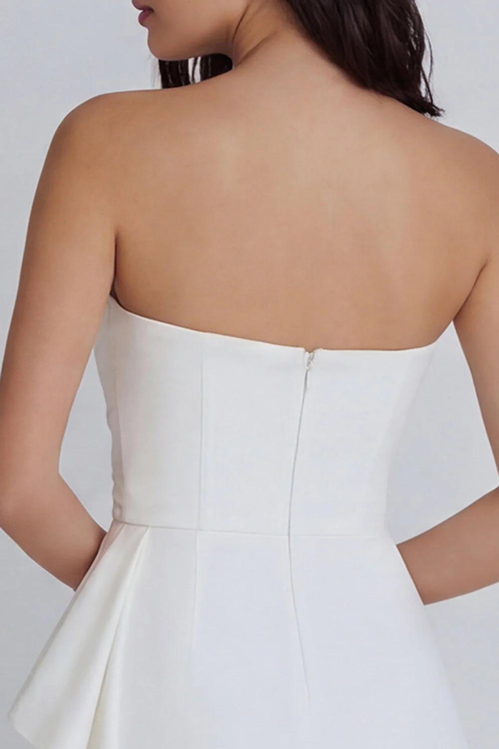 Ivory Strapless Bodycon Ruched Graduation Dress with Ruffles - Image 4