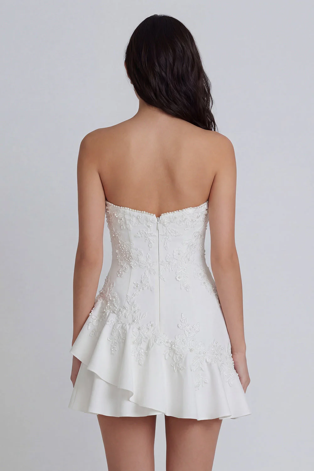 Ivory Sweetheart A-Line Appliqued Beaded Graduation Dress with Ruffles - Image 2