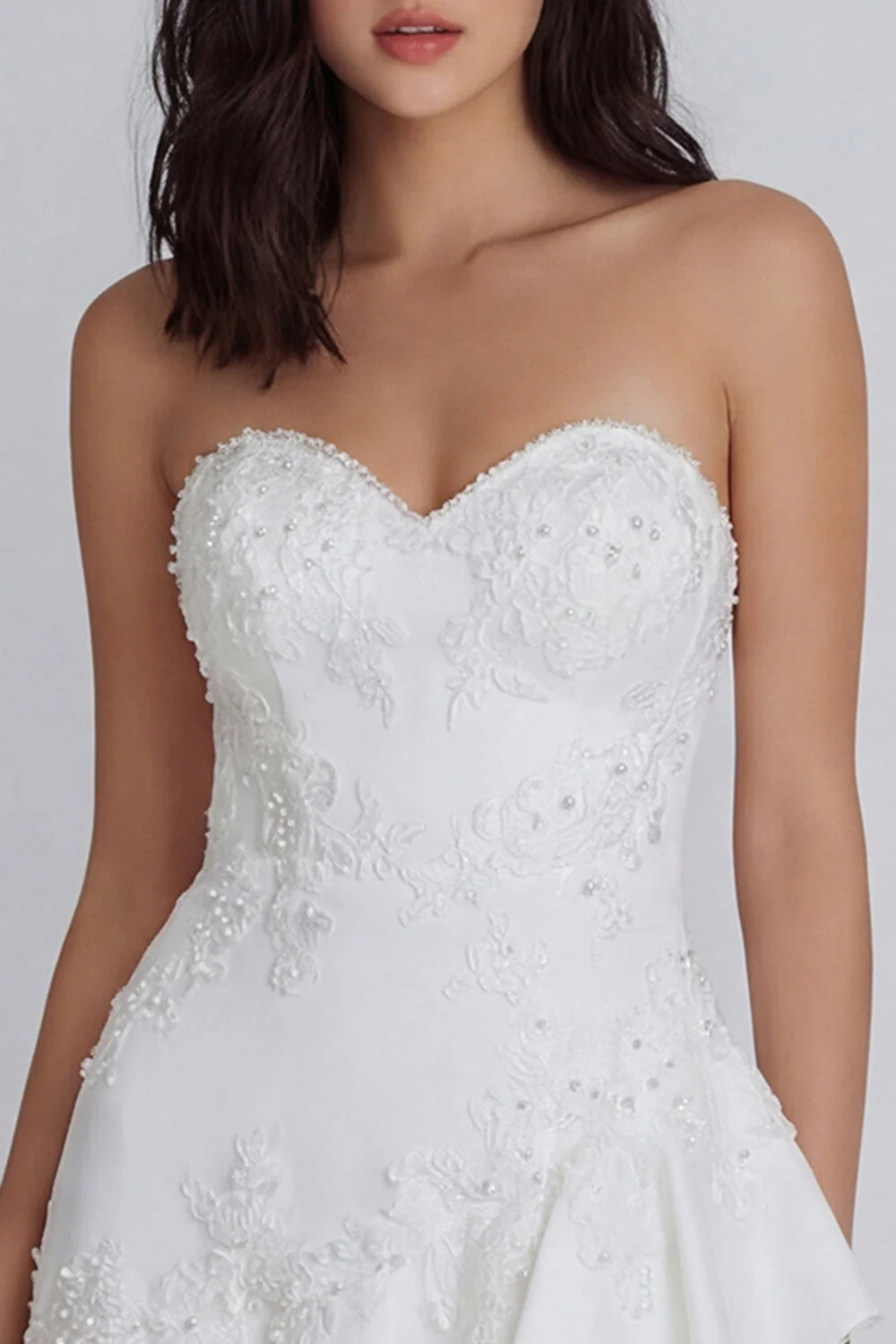 Ivory Sweetheart A-Line Appliqued Beaded Graduation Dress with Ruffles - Image 3