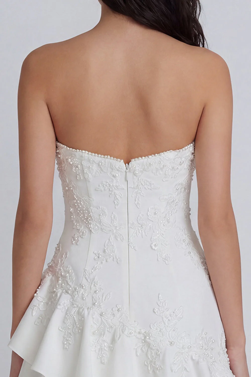 Ivory Sweetheart A-Line Appliqued Beaded Graduation Dress with Ruffles - Image 4