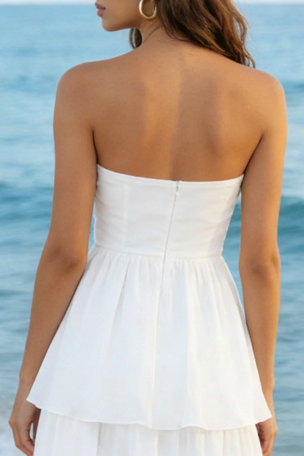 Ivory Tulle Sweetheart Tiered Midi White Dress - Image 4