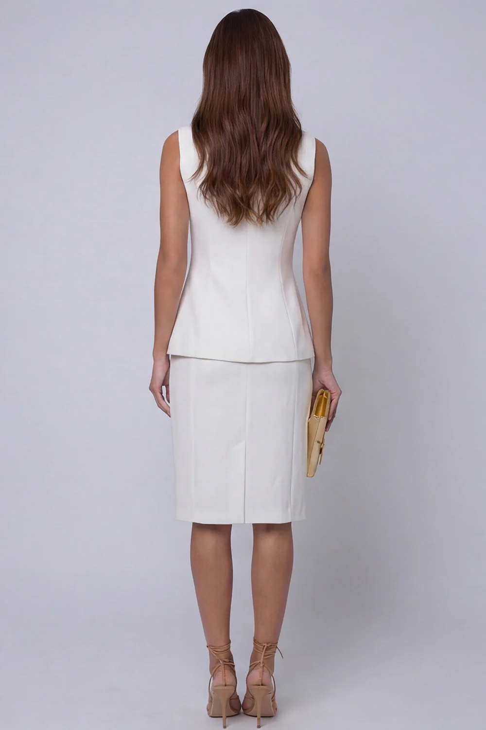Ivory V-Neck One-Button 2-piece Sheath Work Suits - Image 2