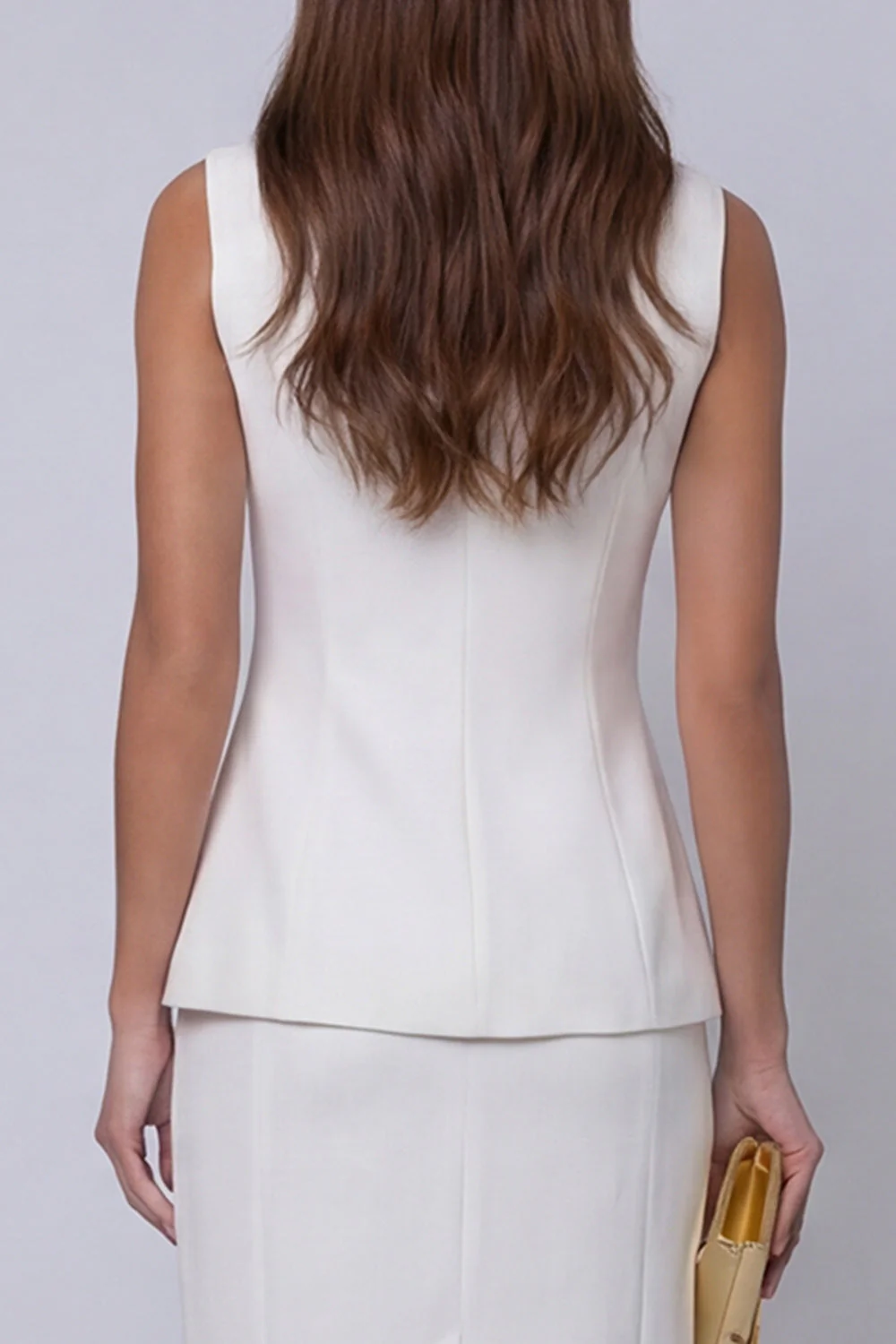 Ivory V-Neck One-Button 2-piece Sheath Work Suits - Image 4